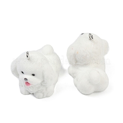 フロッキー樹脂ペンダント  犬  プラチナ鉄ループ付き  ホワイト  28x22x28mm  穴：2mm&nbsp;FIND-A052-07G