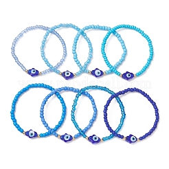 8Pcs Glass Seed Beads & Lampwork Beaded Stretch Bracelets for Women&nbsp;BJEW-MZ00263