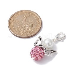 Angel Polymer Clay Rhinestone Bead & Glass Pearl Pendant Decorations&nbsp;HJEW-JM01361