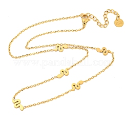 304ステンレススチール製スネークスタッドピアス＆ネックレスセット（女性用）  ゴールドカラー  ピアス：10.5x5mm  ネックレス：15.94インチ（40.5cm）&nbsp;SJEW-P003-02G