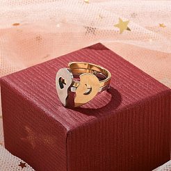 304ステンレススチールカフリング  女性のためのジュエリー  ハート  ゴールデン·ステンレス鋼色  調整可能  ハート：14x8.5mm  2個/セット&nbsp;RJEW-K287-04C