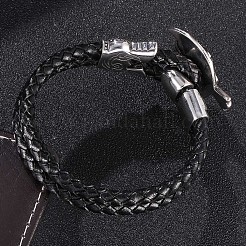 Genuine Leather Wrap Wide Cord Bracelet with Stainless Steel Toggle Clasps&nbsp;PW-WG1D7B5-01