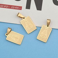 イオンプレーティング（IP）304ステンレスペンダント  ノッサセニョーラアパレシーダの長方形  ゴールドカラー  20.5x12x2mm  穴：6x4mm&nbsp;STAS-M245-22G