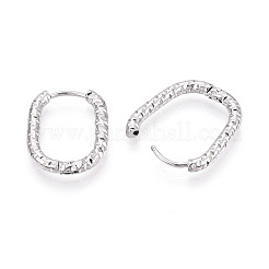304ステンレススチールフープピアス  テクスチャ付き楕円形  ステンレス鋼色  21.5x16x2.5mm&nbsp;STAS-T074-31P