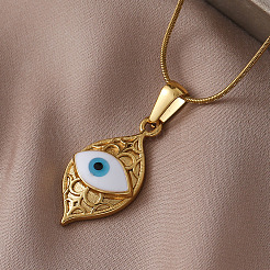 304 Stainless Steel Enamel Cartoon Creative White Evil Eye Pendant Necklaces&nbsp;KX6228