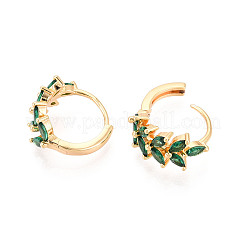 Brass Micro Pave Cubic Zirconia Leaf Hoop Earrings&nbsp;EJEW-T048-41C-G
