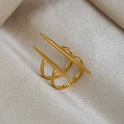 Parallel Line 304 Stainless Steel Open Cuff Rings for Women&nbsp;CS1853-1