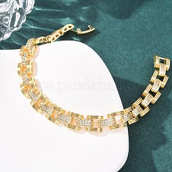 Rectangle Brass Micro Pave Clear Cubic Zirconia Link Chain Bracelets for Women&nbsp;BJEW-F530-04G