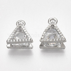 合金チャーム  キュービックジルコニア付き  三角形  透明  プラチナ  12.5x10x5mm  穴：1.5mm&nbsp;ZIRC-R007-039A-04
