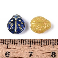 ガラスビーズ  ビートル  ゴールドライン入り  ミックスカラー  9x8x5mm  穴：1mm&nbsp;LAMP-T021-93M