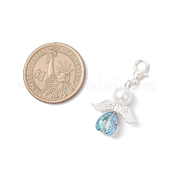 Heart Angel Glass & Glass Pearl Pendant Decorations&nbsp;HJEW-JM03773-02