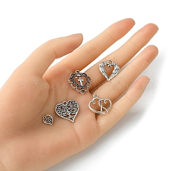 50pcs5スタイルチベットスタイルアロイペンダント  ハート  アンティークシルバー  9~21.5x9~20x1.3~3mm  穴：0.8~2.5x0.8~3mm  10個/スタイル&nbsp;FIND-YW0004-61