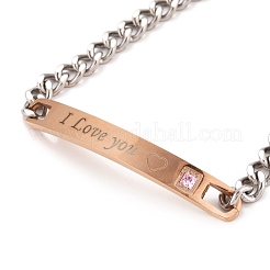 Rectangle with Word I Love You Link Bracelet with Rhinestone&nbsp;STAS-E160-33RGP