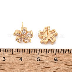 Flower Brass Micro Pave Cubic Zirconia Stud Earrings for Women&nbsp;EJEW-G428-28A-02