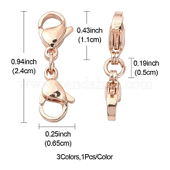 3個 3色 304ステンレススチール ダブルロブスタークロウクラスプ  丸カン付き  ミックスカラー  24mm  1pc /カラー&nbsp;STAS-YW0001-52A