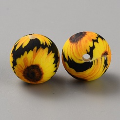 ひまわりシリコンビーズ付きラウンド  きいろ  15mm  穴：2mm&nbsp;SIL-WH0010-29