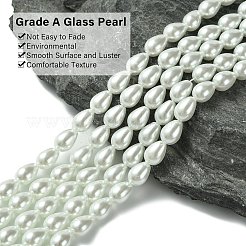 ガラスパールティアドロップ  ビーズ連売り  ホワイト  7x5mm  穴：1mm  約56個/連  15.7インチ&nbsp;HY-O001-B-02