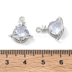 真鍮マイクロパヴェクリアキュービックジルコニアペンダント  惑星チャーム  プラチナ  16.5x14.5x7.5mm  穴：1.4mm&nbsp;FIND-H068-02P