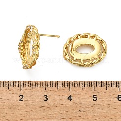 オーバル真鍮マイクロパヴェクリアキュービックジルコニアスタッドピアス金具  カボションセッティング  18KGP本金メッキ  トレイ：10x15mm  18x14mm  ピン：0.8x11mm&nbsp;KK-D102-02G