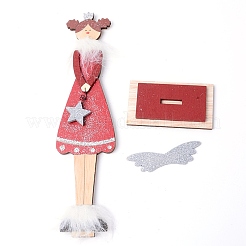 天然バスウッドディスプレイ装飾  天使  レッド  完成品：230x70x45mm&nbsp;WOOD-WH0115-40