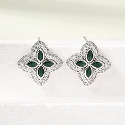 Brass Micro Pave Cubic Zirconia Stud Earrings&nbsp;KK-CBA8324-25P-03