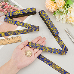 7m ポリエステルジャカード菱形リボン  洋服の縫製に  ブルー  ゴールド  3/4インチ（20mm）  約7.66ヤード（7m）/ pc&nbsp;SRIB-WH0011-213