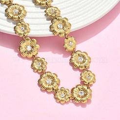 304ステンレススチール製マイクロパヴェキュービックジルコニアフラワーペンダントネックレス（女性用）  ゴールドカラー  12.20インチ（31cm）&nbsp;NJEW-F367-01C-G