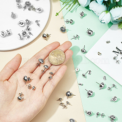 304ステンレススチールスタッドピアス金具  カン付き  ドーム/ハーフラウンド  ステンレス鋼色  60個/箱&nbsp;STAS-UN0012-10