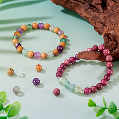 195Pcs 6 Styles Round Natural Purple Fluorite and Wood Beads Findings Kits&nbsp;G-KS0001-18
