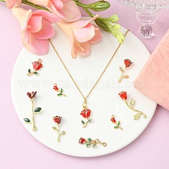 合金ペンダント  エナメル  大きなバラの花  暗赤色  ゴールドカラー  38x17x9mm  穴：1.2mm  30個/箱&nbsp;ENAM-CJ0001-39