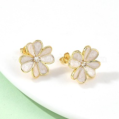 花真鍮エナメルスタッドのピアス  18KGP本金メッキ  古いレース  17x17mm&nbsp;EJEW-C177-01G-02