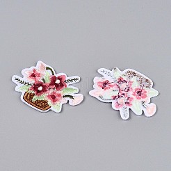 花のアップリケ  機械刺繍布地手縫い/アイロンワッペン  マスクと衣装のアクセサリー  ファイヤーブリック  40.5x53x1.5mm&nbsp;DIY-N007-09