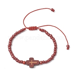 4Pcs Cross Glass Seed Beads with Natural Wood Beads & Red Jasper Beads & Magnesite Beads & Howlite Round Beads Braided Bead Bracelets for Women&nbsp;BJEW-JB11898