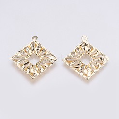 真鍮チャーム  長持ちメッキ  菱形  ニッケルフリー  18KGP本金メッキ  35.5x32x3mm  穴：1.8mm&nbsp;KK-I622-04G-NF
