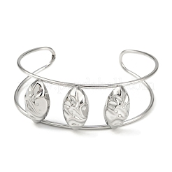 Non-Tarnish 304 Stainless Steel Wide Hollow Textured Horse Eye Opaen Cuff Bangles&nbsp;BJEW-Q348-06P-02
