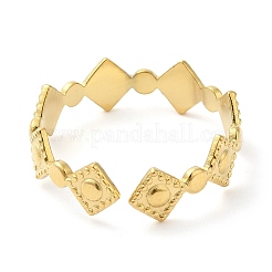 304ステンレススチール製菱形オープンカフリング、女性用  14KGP本金メッキ  内径：17mm&nbsp;RJEW-I098-30G