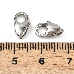 304ステンレススチール製ロブスタークロウ留め金  ステンレス鋼色  ハート  11x6.5x3.5mm  穴：1.2mm&nbsp;STAS-B089-01A-P