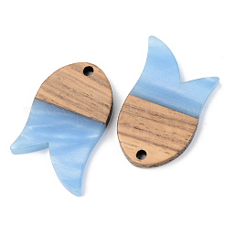 樹脂＆ウォールナットウッドペンダント  魚  ミックスカラー  28x18x3mm  穴：2mm&nbsp;RESI-S389-060B