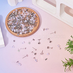 200Pcs 304 Stainless Steel Flat Round Blank Peg Stud Earring Findings&nbsp;STAS-TADJ0001-03
