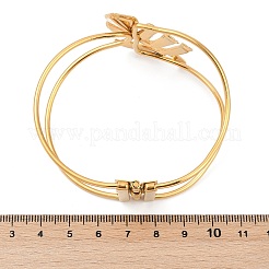 女性用304ステンレススチールガラスヒンジ付きバングル  葉  18KGP本金メッキ  桃パフ  内径：2x2-1/2インチ（5.2x6.45cm）&nbsp;BJEW-M082-06G-01
