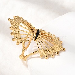 Hollow Fan 304 Stainless Steel Open Cuff Rings for Women&nbsp;RJEW-A091-01G