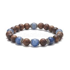 Dyed & Heated Natural Blue Aventurine & Wood Round Beaded Stretch Bracelet for Women&nbsp;BJEW-JB09379