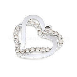 合金ラインストーンペンダント  ダブルハートチャーム  プラチナ  19x19.5x2.5mm  穴：1.8mm&nbsp;RB-CBA332B-04B-P