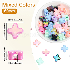 60 個の UV メッキアクリルビーズ  虹色の  クロス  ミックスカラー  15x15x8mm  穴：4mm&nbsp;SACR-SP0001-18