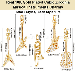 5pcs 5 style Rack Plating Brass Micro Pave Clear Cubic Zirconia Musical Instrument Pendants&nbsp;KK-BBC0012-92