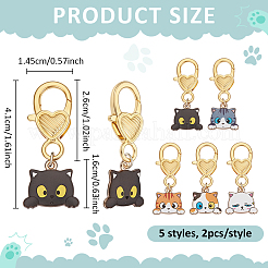 10個 5スタイル 合金エナメル かわいい猫型ペンダント装飾  合金製カニカン付き  ゴールドカラー  ミックスカラー  41mm  2個/スタイル&nbsp;HJEW-BC00100