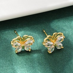 Butterfly Brass Micro Pave Clear Cubic Zirconia Stud Earrings&nbsp;EJEW-U064-01G