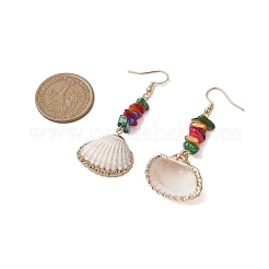 Dyed Shell & Electroplated Conch Shell Dangle Earrings&nbsp;EJEW-JE06061