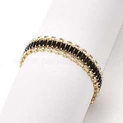 Cubic Zirconia Rectangle Link Chains Triple Layer Multi-strand Bracelet&nbsp;BJEW-G668-01G