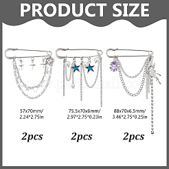 6Pcs 3 Stylesc Alloy Safety Pins&nbsp;JEWB-HY0001-66C